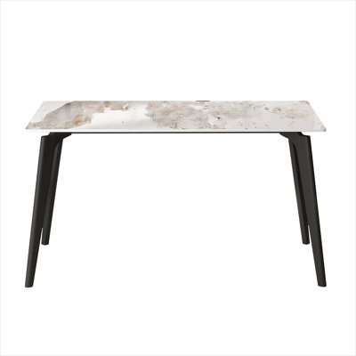 55.12-Inch Rectangular Soft White Sintered Stone Dining Table with Black Steel Legs, Seats 6