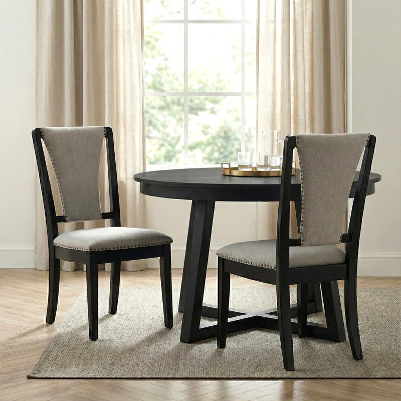 Avella 39.4" H Upholstered Solid Wood Dining Chair with Nailhead Trim (Set of 2)