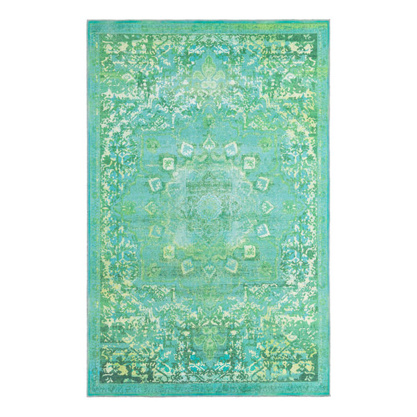 Bungalow Rose Bitteridge Machine Woven Performance Green Rug & Reviews ...