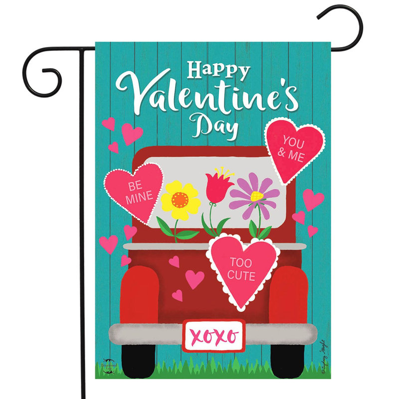 Drapeau de jardin Happy Valentine's Pickup, Rose / bleu