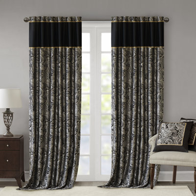 Aubrey Blue/Brown Paisley Jacquard Weave 50x108" Curtain Panel Pair