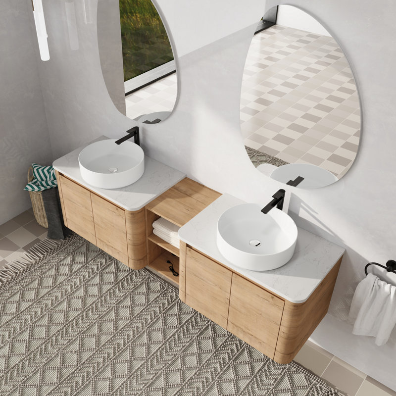   Wall Mounted Double Bathroom Vanity with Ceramic Sink, White, 72"