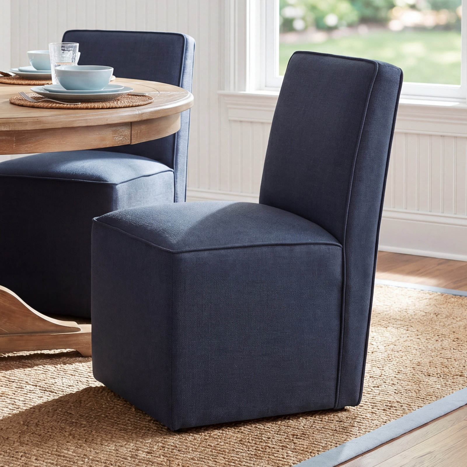 Henley Caster Wheel Dining Side Chair, Performance Linen Effie Linen
