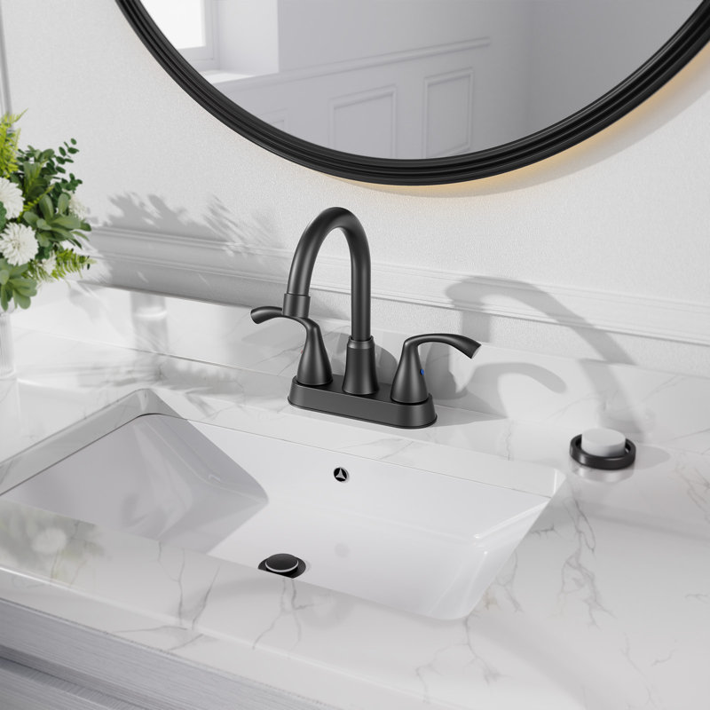 NO 2-handle Bathroom Faucet with Drain Assembly, Matte Black