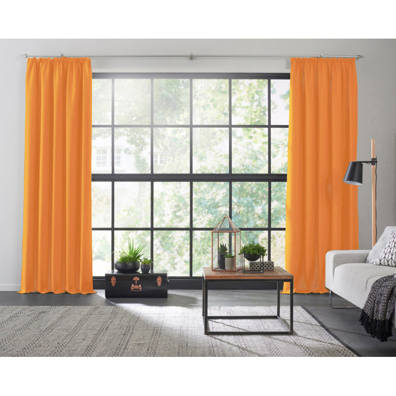 Zoee Pencil Pleat Blackout Single Curtain, 245cm H x 145cm W, Orange