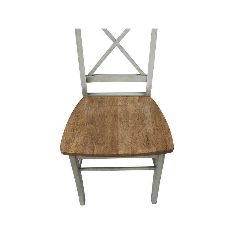 Chaise d'appoint en bois massif avec dossier croisé Dugazon Duante, Hickory / pierre