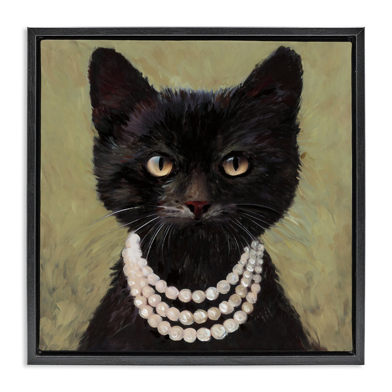 Élégant cadre de chat noir avec collier flottant, design par Wani Pasion, Cadre flottant noir de jais, H 18 po x l 18 po