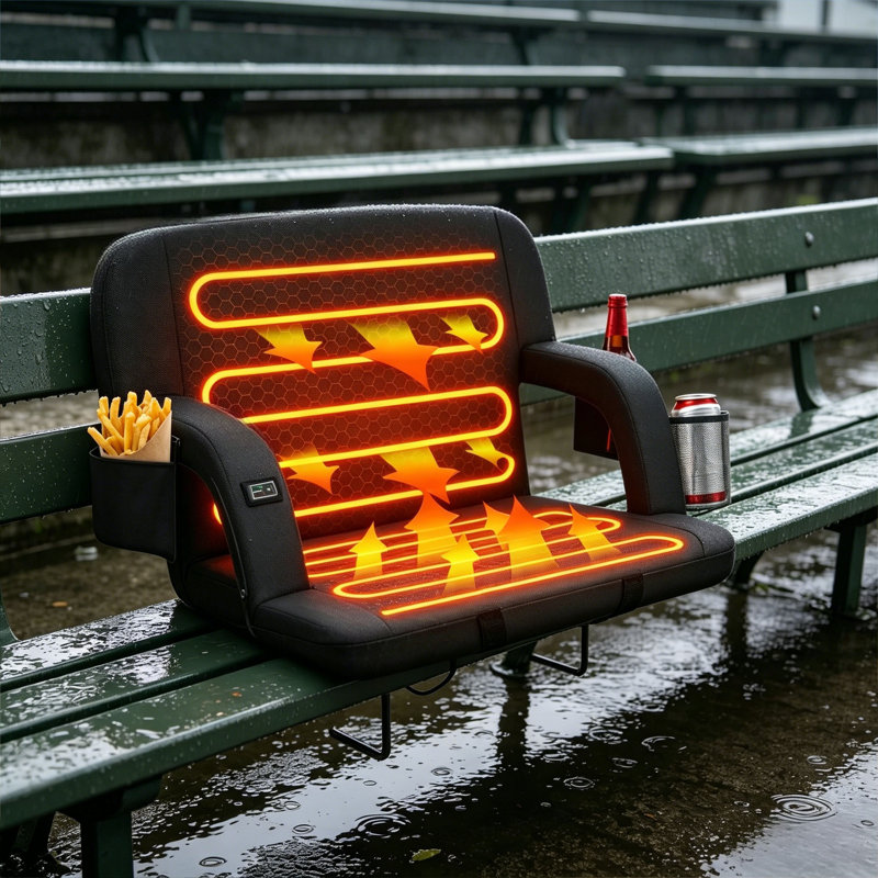 Heated Stadium Seat With Back Support, 3 Heat Levels Up To 150°F, Reclining Padded Bleacher Chair With 20,000Mah Power Bank, Waterproof Folding Seat For Sports & Outdoor Events