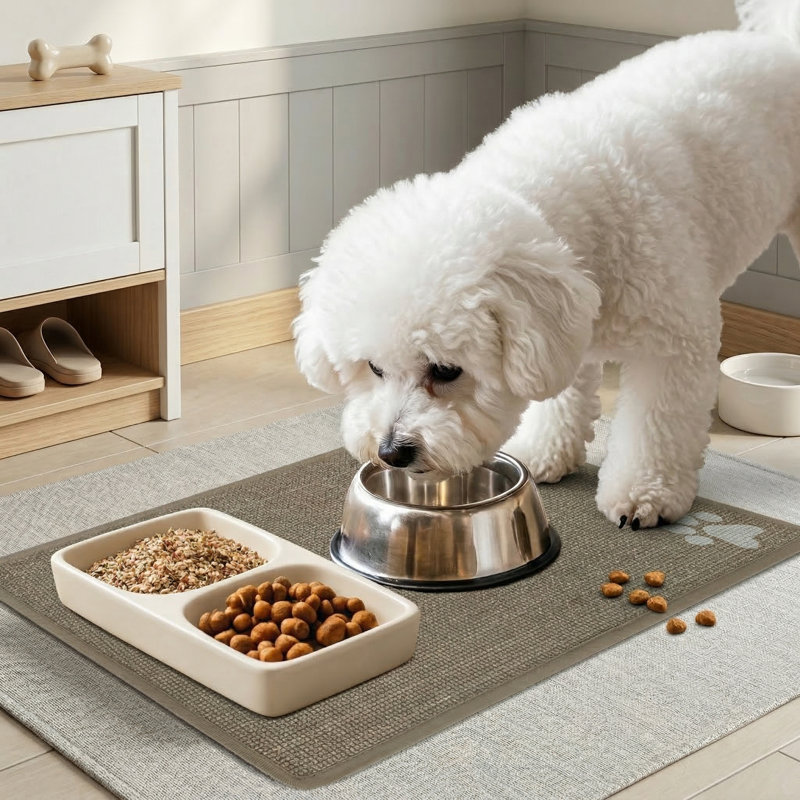Tapis absorbant kaki pour chien et chat, bols imperméables antidérapants pour protéger les planchers, accessoires d'alimentation pour animaux