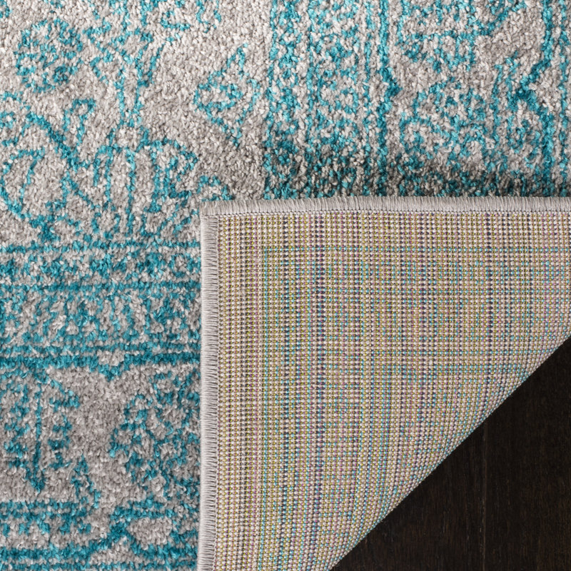 Tapis oriental de couleur sauge / ivoire Arrietty, Light Grey/Teal, Tapis de couloir 2 pi 6 po x 8 pi