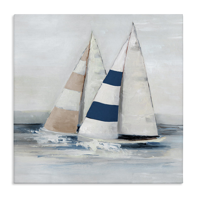 Toile rayée duo de voiliers, design par Sally Swatland, H 30 po x l 30 po