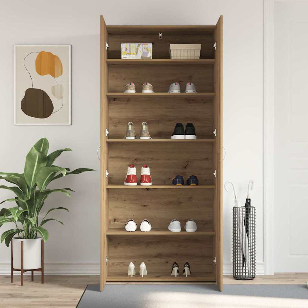 Shoe Cabinet With Door 80 X 35.5 X 180 Cm Engineered Wood