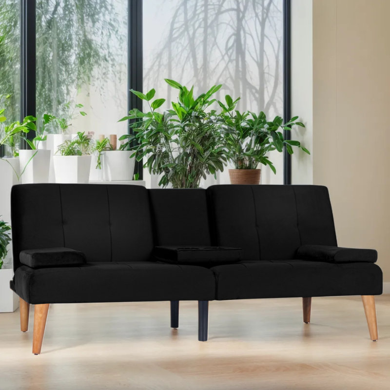 Upholstered 65.3'' Sleeper Sofa, Black Velvet
