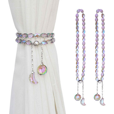 Magnetic Curtain Tiebacks, 2 Pack Crystal Beaded Sun