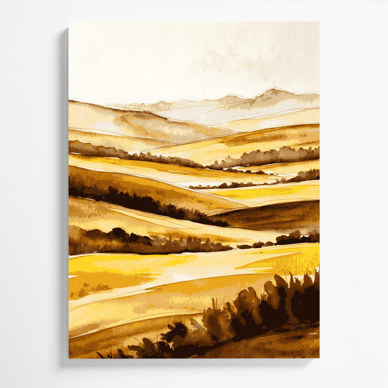 Aquarelle, paysage, 90, toile beige, 18" H x 12" W