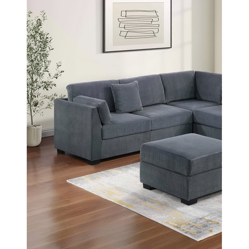 Ensemble de canapé 4 pièces L-Sectional RAF / LAF, Velours côtelé gris foncé