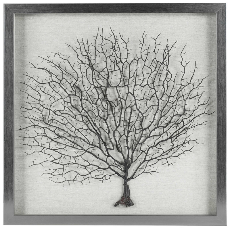 Silver Tree Roots Shadow Box Wall Décor with Resin and Glass Frame