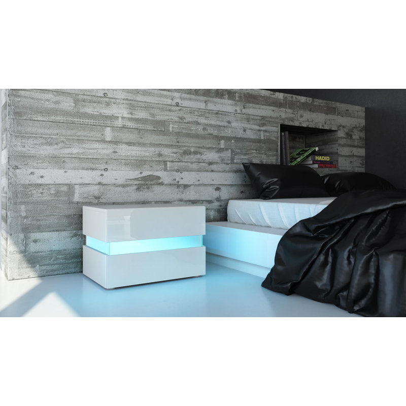 Mcclary 2 Drawer Bedside Table, Matt white, No