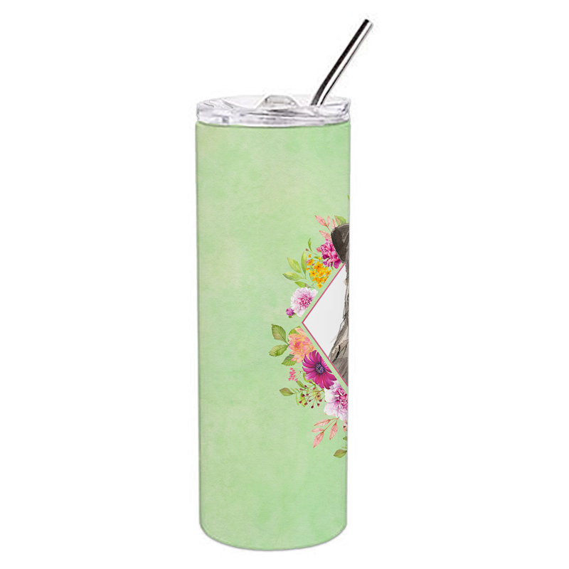 E23BF9F8391D466E9CA4F8DFEBD9A7DB de verre 20 oz à double paroi en acier inoxydable chiot, Lévrier irlandais gris, Vert