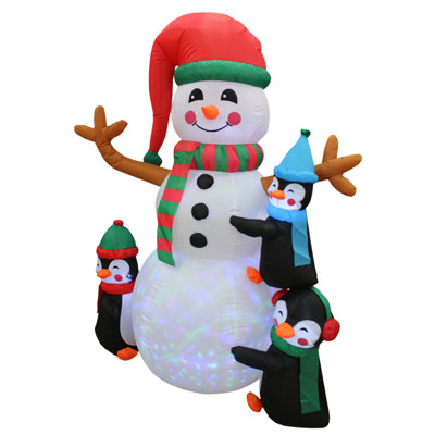 6 Foot Tall Lighted Christmas Inflatable Three Cute Penguins Building Snowman Color LED Indoor / Outdoor Holiday Blow Up Yard Garden Decoration