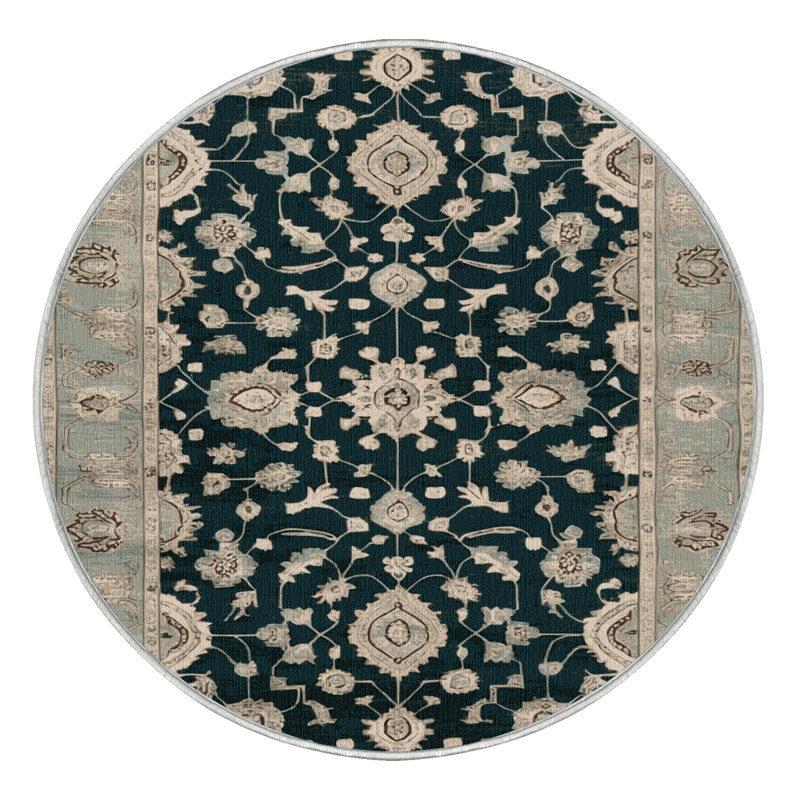 Tapis beige surteint lavable à la machine, Rond 7 pi