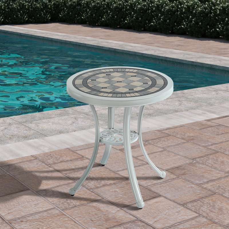 Round Metal Outdoor End Table , 23.82'' in. W 23.82'' in. D, White