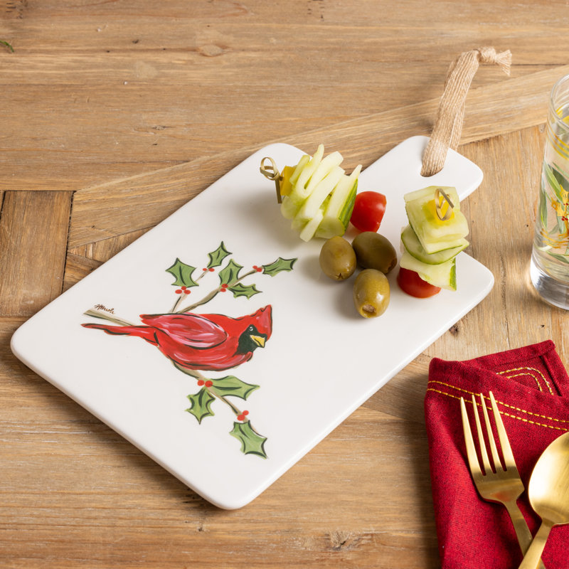 Planche de service en céramique à motif cardinal, idéale pour Noël