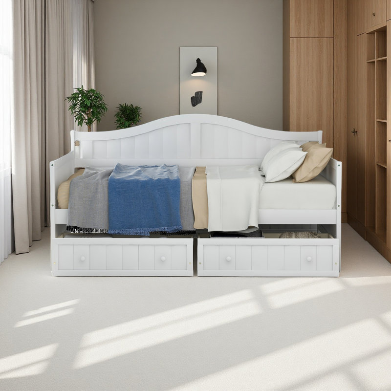 Lit de jour simple en bois avec 2 tiroirs, Blanc
