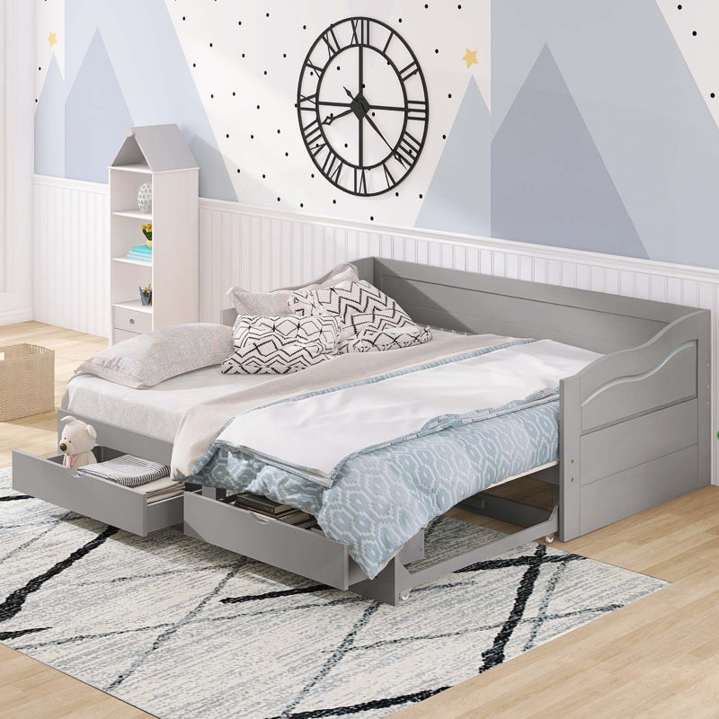 Lit de jour polyvalent en bois avec lit gigogne et rangement pour toutes les pièces, Gris