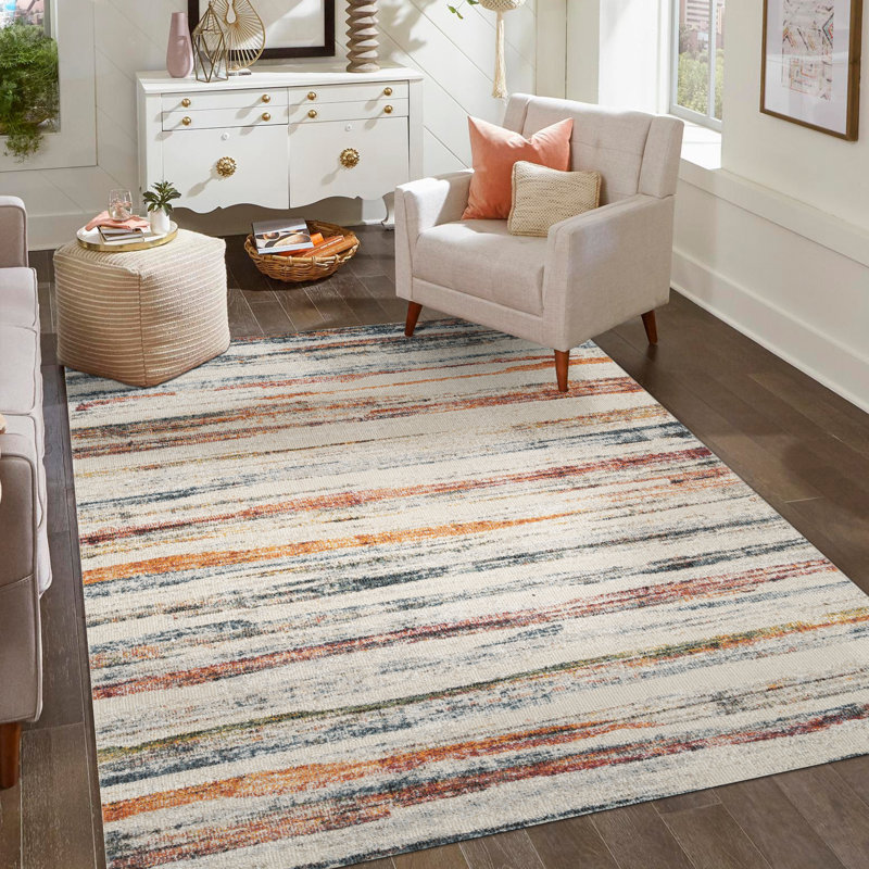Parisa Modern Living Room Rug Washable Polypropylene Area Rug with 2mm Cut Pile and Cotton Backing Stylish Low-Pile Indoor Carpet for Bedroom - Hallway, Multi Colour-Stripe