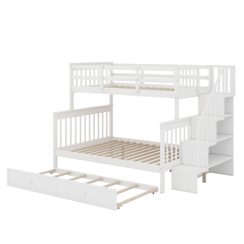 Fashionable Twin-Over-Full Bunk Bed With Trundle, White