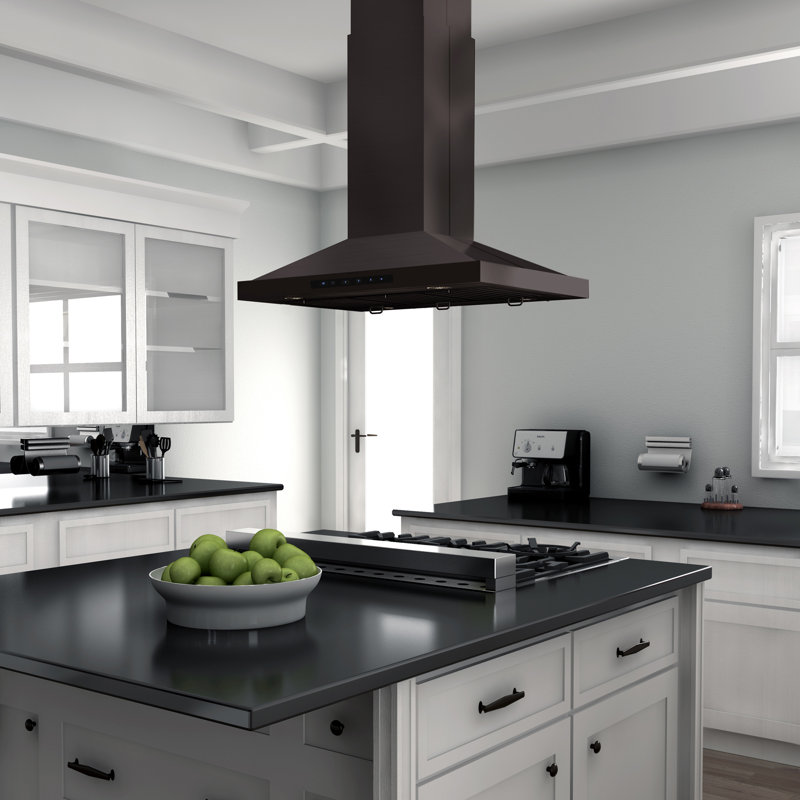 36" 400 CFM Convertible Island Range Hood, Black Stainless Steel, 36" W