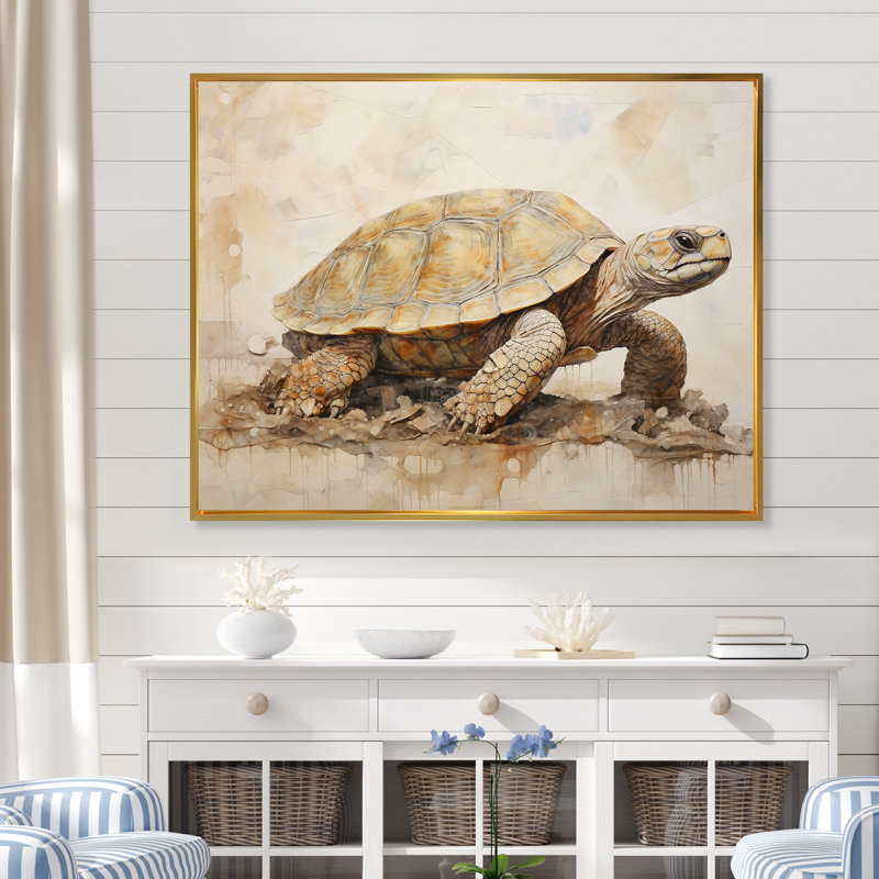 Minimalisme tortue aventure sur toile, Cadre flottant doré, 12" H x 20" W