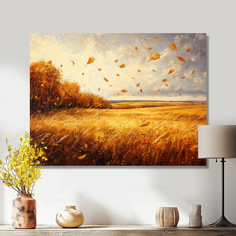 «Autumn Windy Prairie Leaves I» - art mural en métal à grandes feuilles, H 12 po x l 20 po