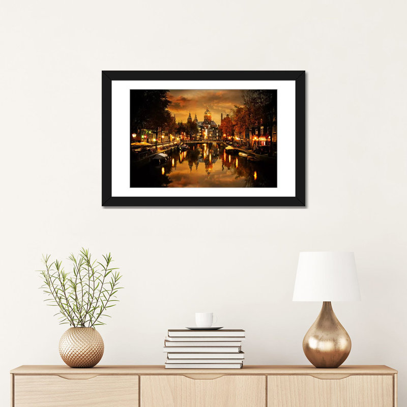 " Amsterdam IV " by Enzo Romano, 18" H x 26" W x 1.5" D, Black Framed Canvas, No Mat