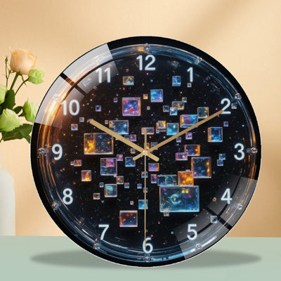 Galaxy Starry Night LED Wall Clock Decor Art - 12'' Modern Glass Wall Clock