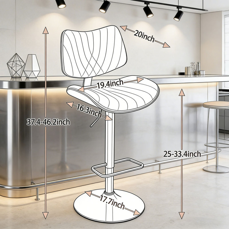 Tabourets de bar modernes pivotants à 360 ° en cuir noir réglables, Noir