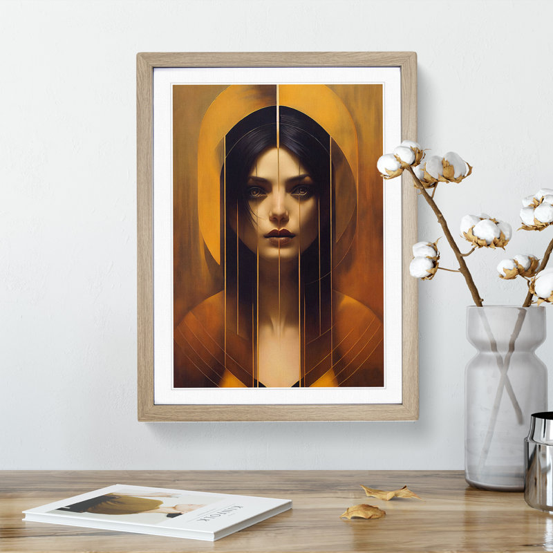 XV1022-4614X The Spellbinding Woman Abstract 1 Piece Single Picture Frame Wall Art, 64cm H x 46cm W x 2cm D, Oak