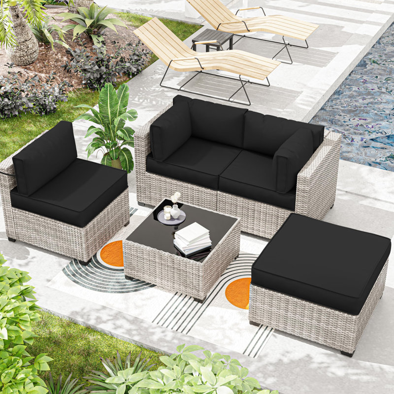Outdoor 4" Thick Replacement Cushion Set Seat/Back Cushion (Set Of 3 Seats , 3 Backs , 2 Short Backs , 1 Footrest), Black
