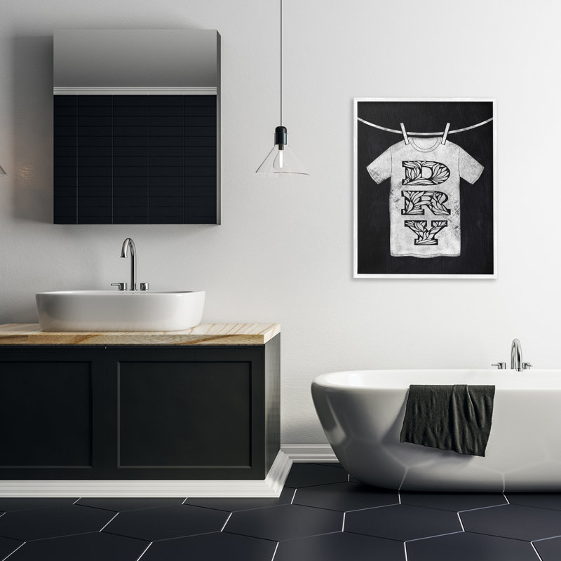 «Laundry Dry Ornate Letters», dessin de Marcus Prime, H 30 po x l 24 po, Estampe numérique encadrée blanc bord de mer