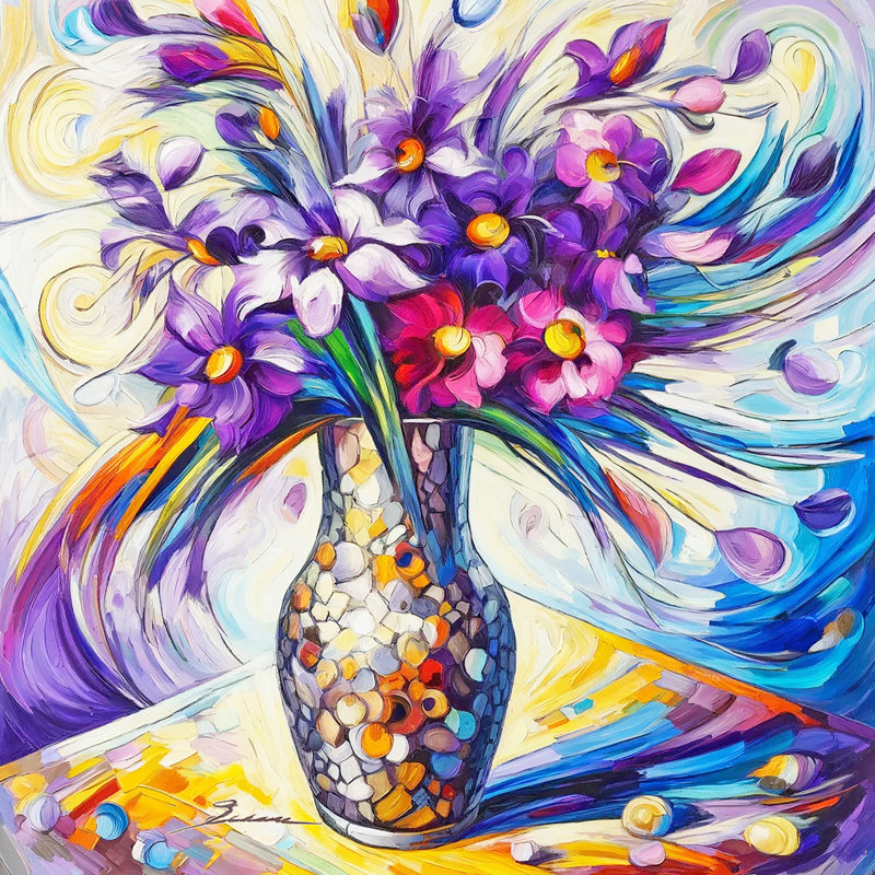 «Vibrant Abstract Floral», reproduction d'art sur toile tendue, H 20 po x l 20 po x P 1,5 po