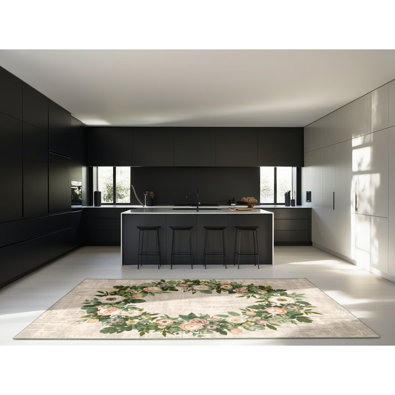 Soft Plush Farrer Easter Modern & Contemporary Abstract Area Rug in Beige – SageGreen Binding, 5x8