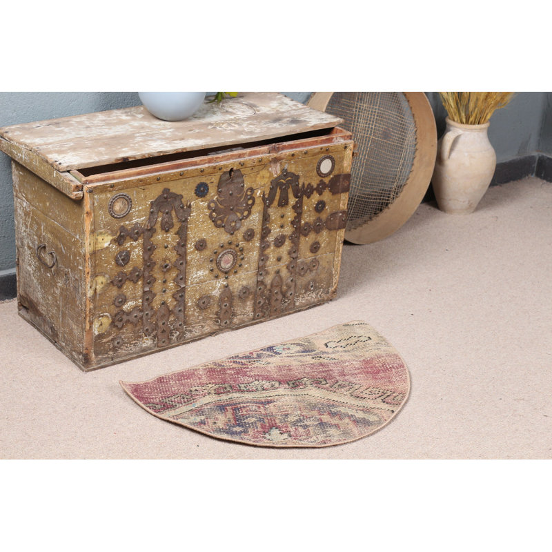 Vintage Turkish Rug in Small Round Style Ideal for Entryways and a Perfect Gift for Her