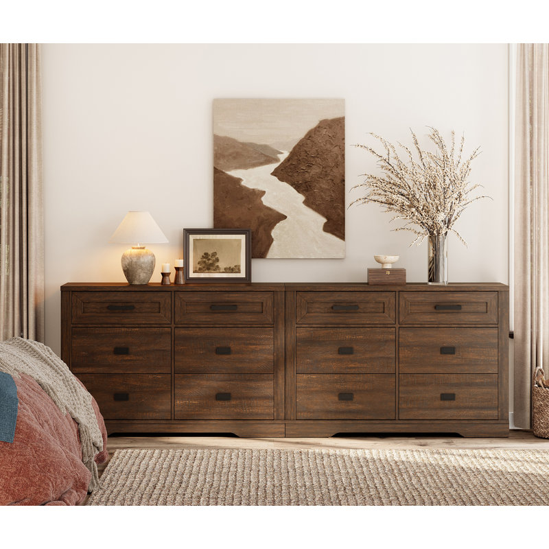 Laziza Wide Dresser for Bedroom with 12 Drawers, Brown