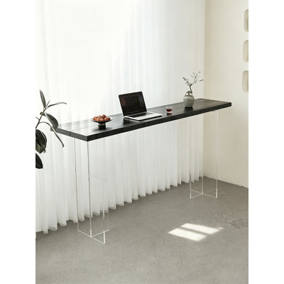 Table de bar haute avec dessus en bois massif et pieds en acrylique