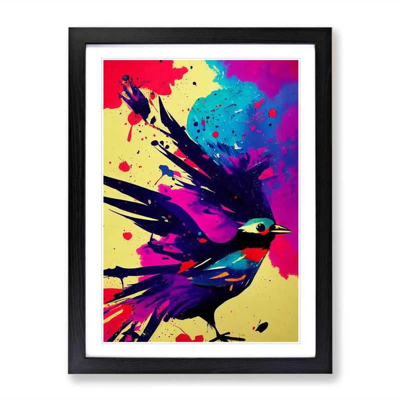 Paint Splash Bird No.4 - Framed Print, Black, 34cm H x 25cm W x 2cm D