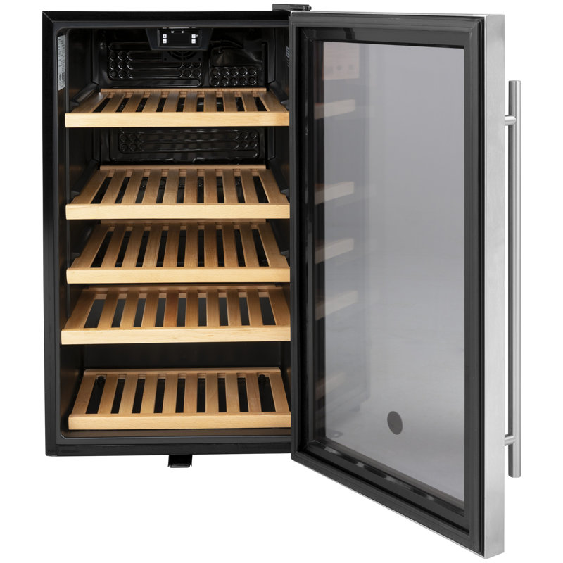 Stainless Steel Freestanding Beverage Refrigerator with Oak Shelves