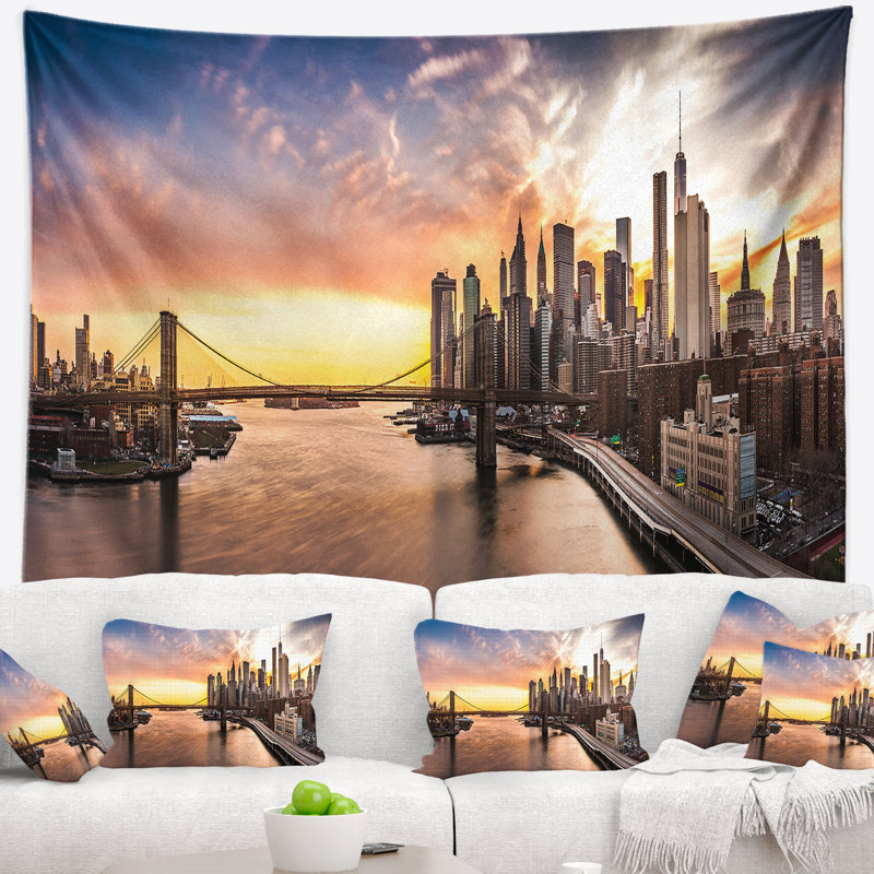 Tapisserie brooklyn en polyester paysager au coucher de soleil avec accessoires suspendus inclus, H 78 po x l 92 po