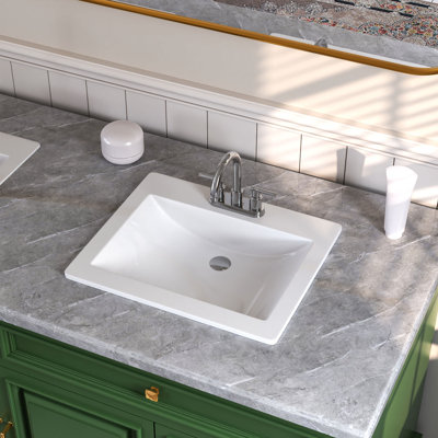 21'' x 18'' White Rectangle Vitreous China Drop In Bathroom Sink With Overflow