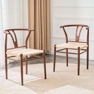 Fauteuil moderne en fer pour salle à manger, siège tissé, ensemble de 2